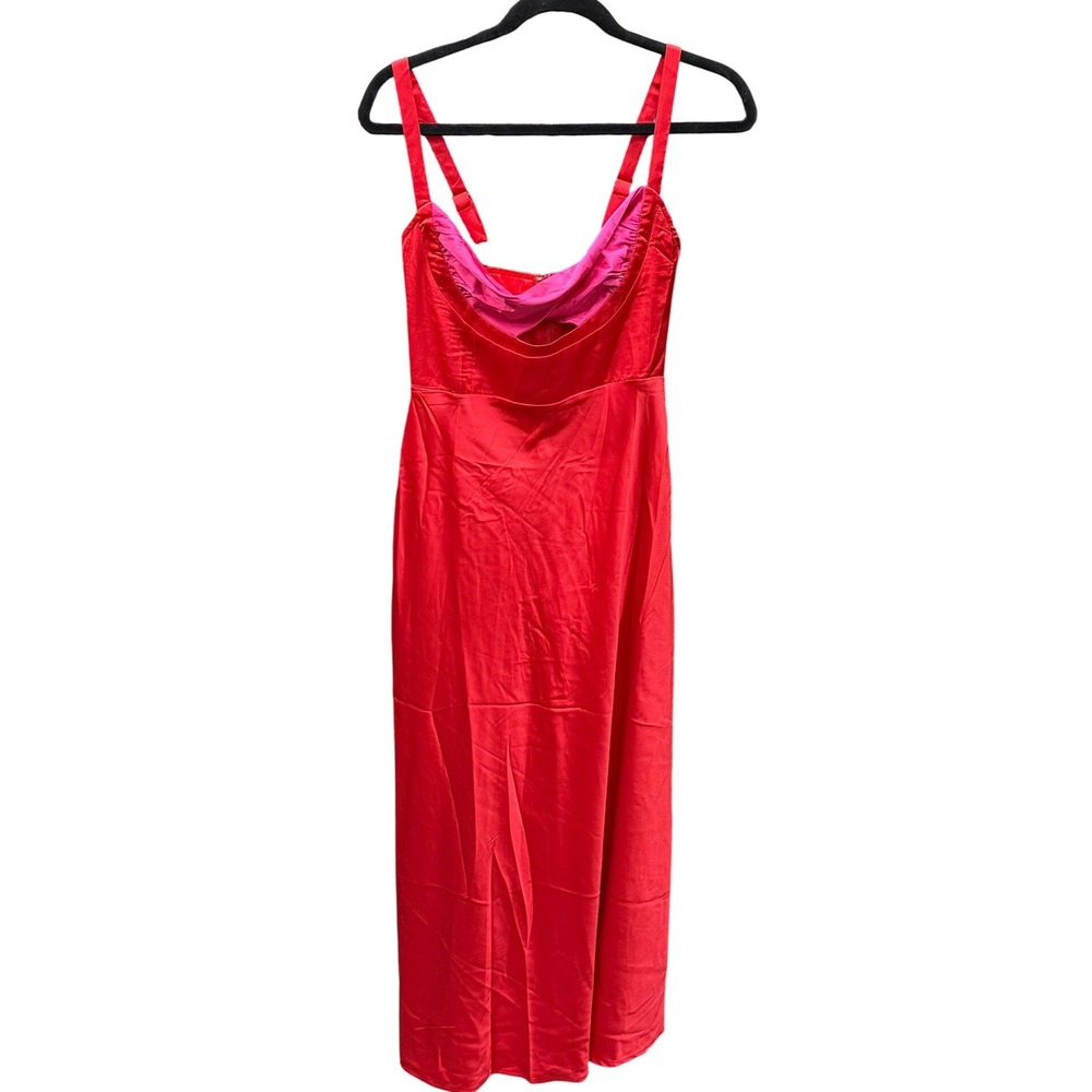 Runaway The Label Red Satin Pink Twist Bust Midi Dress Womens Size S NWT